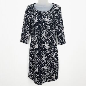 Boden Dress Womens 4 Gray Bird Novelty‎ Print Teacher Artsy Boho Cotton Casual